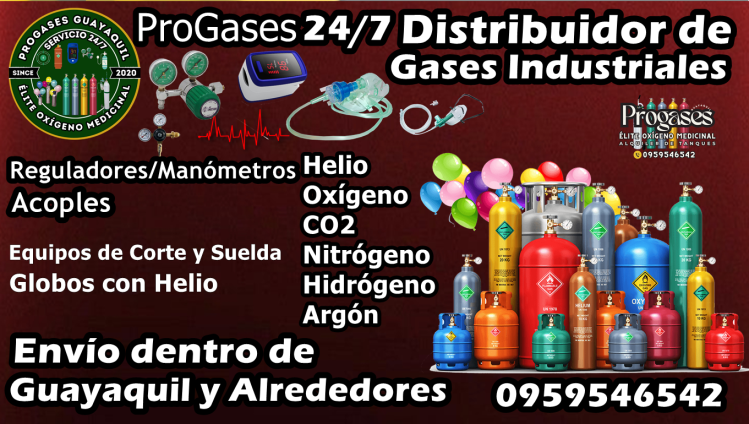 Oxigeno Medicinal Guayaquil Gases Industriales Ecuador. Globos de Helio. Alquiler Venta Recarga de Tanques Cilindros. Reguladores Acoples