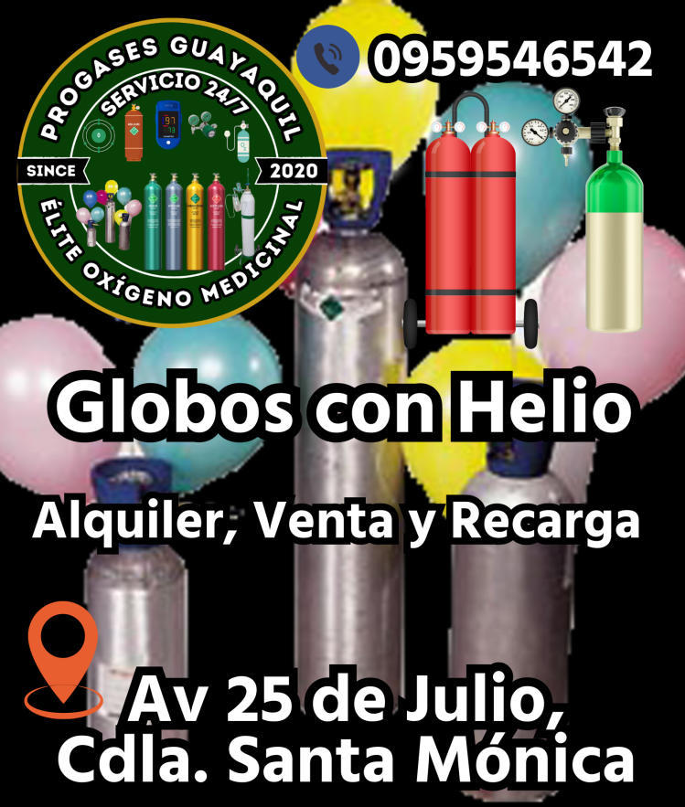 Oxigeno Medicinal Guayaquil Gases Industriales Ecuador. Globos de Helio. Alquiler Venta Recarga de Tanques Cilindros. Reguladores Acoples