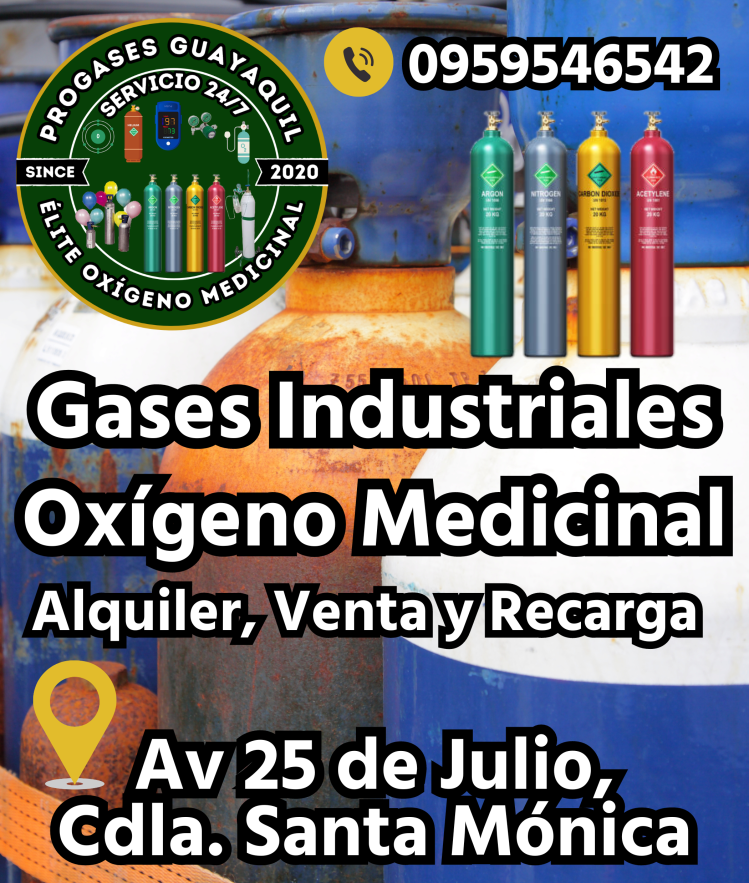 Oxigeno Medicinal Guayaquil Gases Industriales Ecuador. Alquiler Venta Recarga de Tanques Cilindros. Globos de Helio. Reguladores Acoples